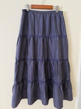 Garnet Hill Tiered Maxi Skirt in Navy